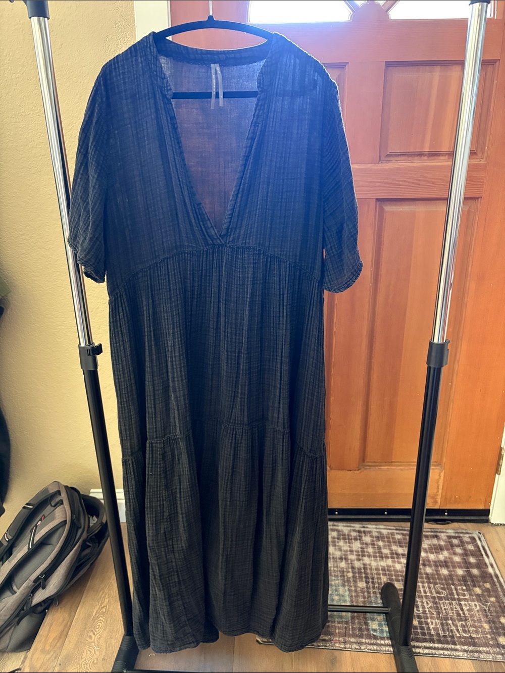 Anthropologie Black V-Neck Tiered Maxi Dress